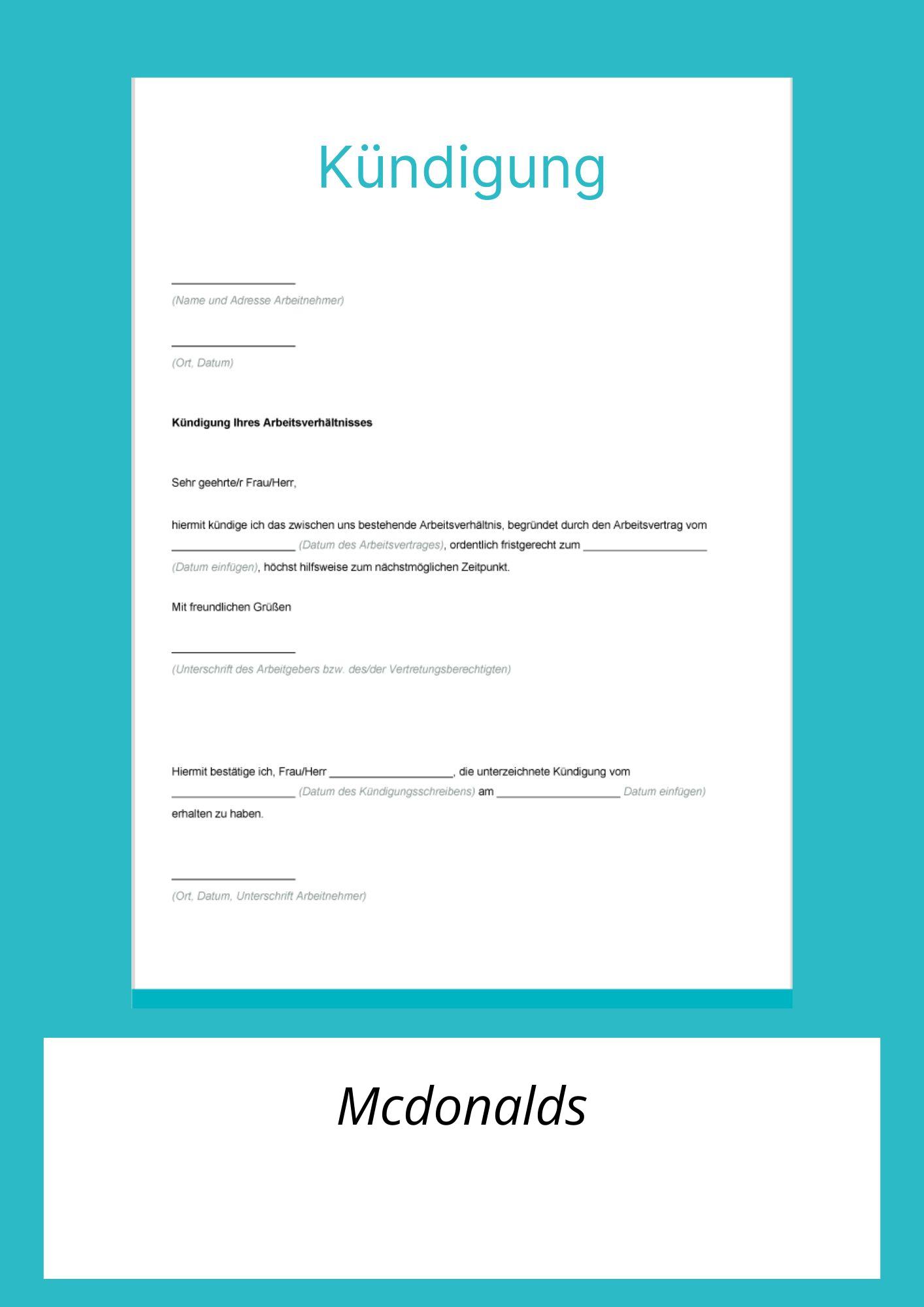 Kündigungsschreiben Mcdonalds